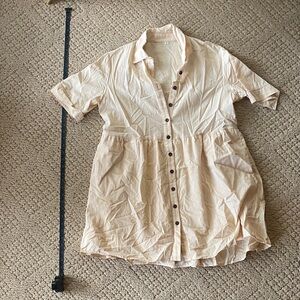 Cream Button-Up Shirt Dress
